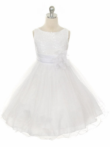 SALE KD305 White Sequined Bodice Dress (2 years only)
