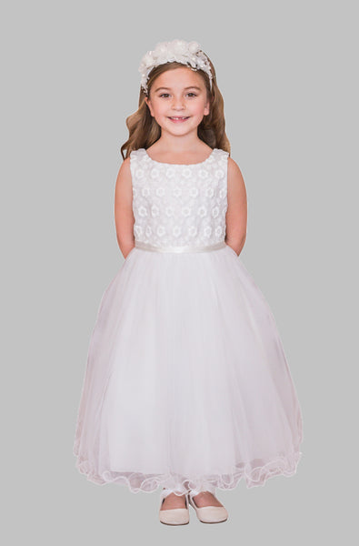 SALE KD368 White Daisy Embroidered Dress (6 years only)