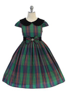 SALE KD495A Classic Plaid Green Dress with Velvet Collar (8 years only)
