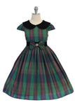 SALE KD495A Classic Plaid Green Dress with Velvet Collar (8 years only)