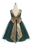 KD498 Green & Gold V Back Dress (sizes 2-20.5)
