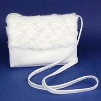 KR6299 White Satin Communion Handbag with Fur