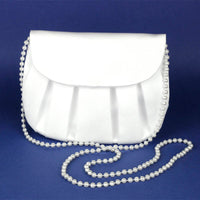 KR6270 White Satin Communion Handbag with Pearl Strap