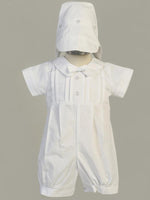 LIAM White Short Cotton Christening Romper (0-18m)