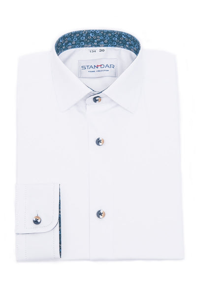 M11 White Formal Shirt with Paisley Pattern Collar & Cuffs (7-13 years)