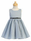 M758 (Blue Cotton Spandex Polka Dot Dress 2 -10 years)