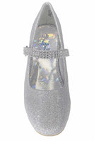 MIA Silver Dress Shoes with Rhinestone Strap and Small Heel Junior Sizes 9 to 6