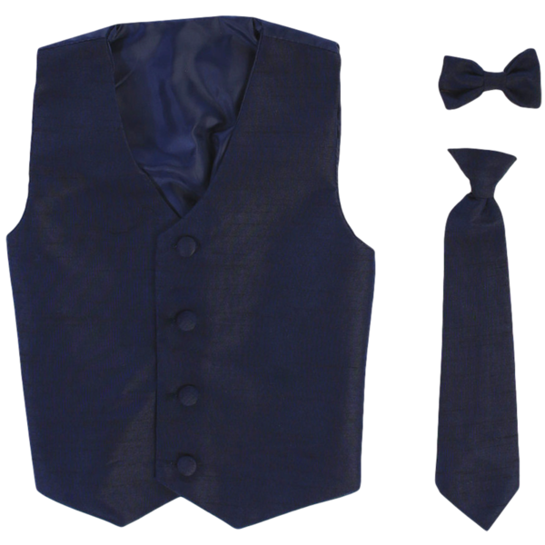 Boys Navy Poly Silk Waistcoat and Tie Set (3 months to 14 years)