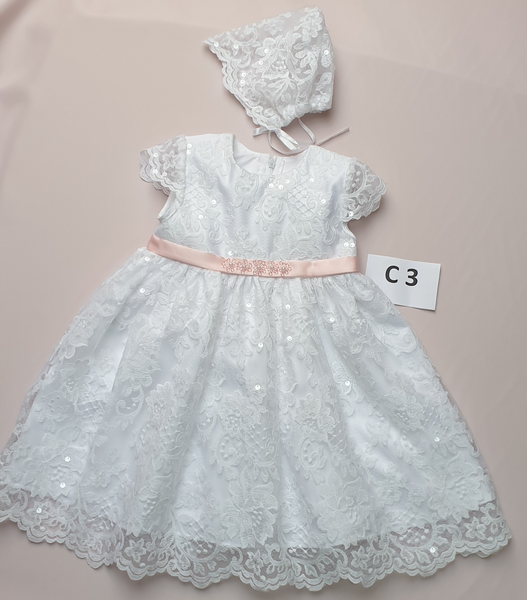 Style #C3 White Christening Dress (0-18m)