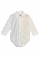 #805 White Poly Cotton Collared Dress Shirt Onesie (0-24m)