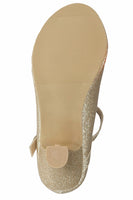PEARL Gold Patent Dress Shoes with Heel , Ankle Strap and Side Bow (Junior Sizes 10 to 6)