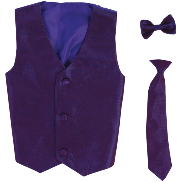 Boys Purple Poly Silk Waistcoat and Tie Set (3 months to 14 years)