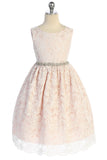 SALE KD526-A Blush All Lace V-Back Dress with Rhinestone Trim (8 yrs only)