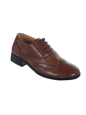 TKS121 / TKS122 Boys Brown Leather Wingtip Shoes (sizes 5 toddler to 5 youth)