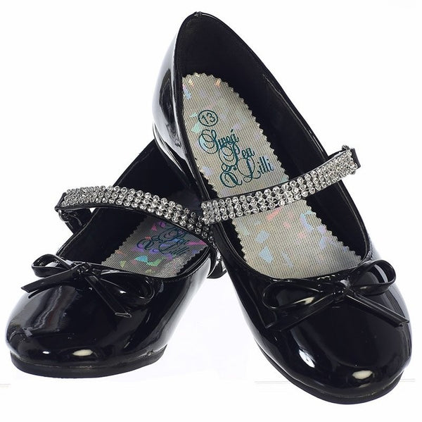 SUMMER Black Patent Dress Shoes with Rhinestone Strap Junior Sizes 9 to 5