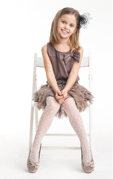 SWEETY Girls White Sheer Tights with Love Hearts Pattern (7-12 years)