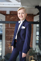 LAST CHANCE TOMAS Navy Pinstripe Slim Fit 2 Piece Boys Suit (6-14 years)