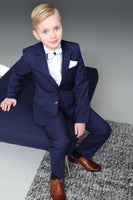LAST CHANCE TOMAS Navy Pinstripe Slim Fit 2 Piece Boys Suit (6-14 years)