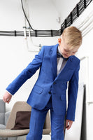 WILLIAM, Light Blue Check Slim Fit 2 Piece Boys Suit (6-14 years)